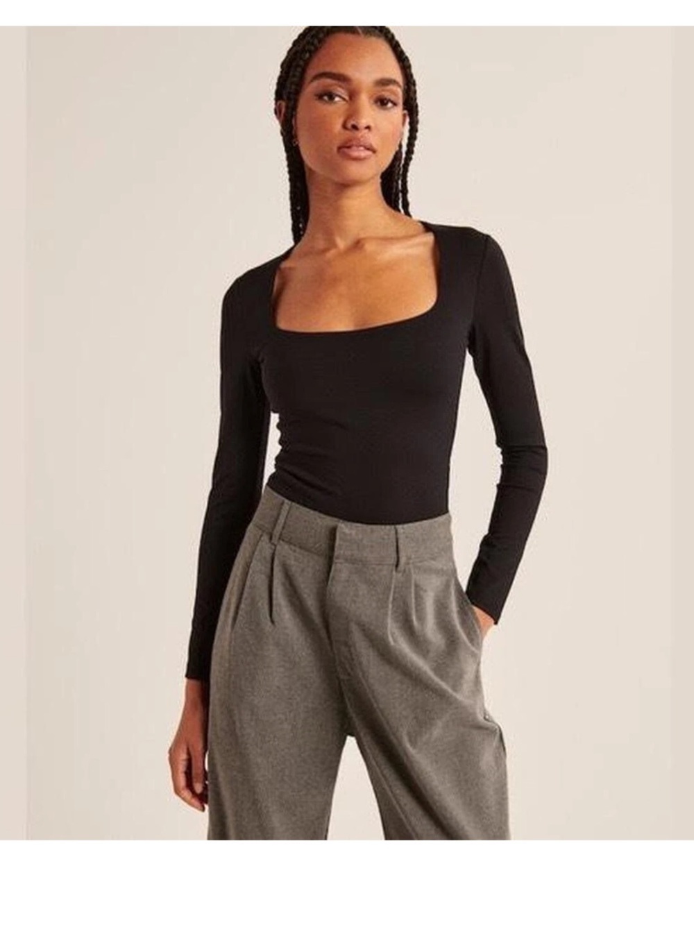 Abercrombie & Finch Soft AF Long-Sleeve Squareneck Black Bodysuit Size Medium